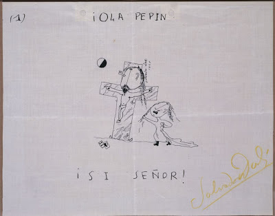 "Putrefacto" dibujado por Dalí, dirigido a Pepín Bello, con la dedicatoria "¡Ola Pepin"
